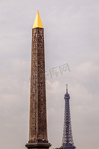 协和摄影照片_卢克索和艾菲尔铁塔的埃及方尖碑，从地方看