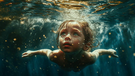 孩子游泳摄影照片_一个在水下游泳的小孩