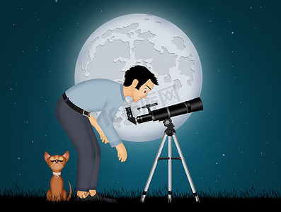 双十一主图大气摄影照片_男人用望远镜看