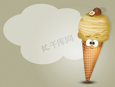 吃冰淇淋的卡通摄影照片_榛子味冰淇淋