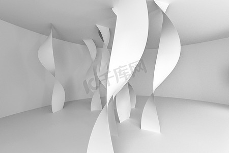 白色线条背景摄影照片_3d 渲染，白色平滑曲线背景