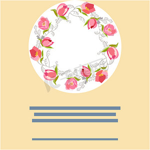 花卉圆形花环摄影照片_用郁金香装饰的圆形花环。