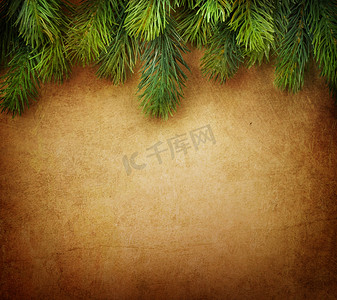 复古庆祝摄影照片_复古背景下的圣诞枞树边框