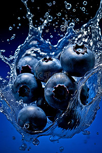 绘画蓝莓背景图片_蓝莓水果与液体碰撞瞬间液体飞溅摄影图
