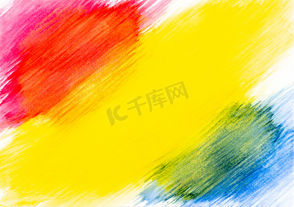 水彩笔画摄影照片_在白皮书 b 上画的抽象红色黄色和蓝色水彩