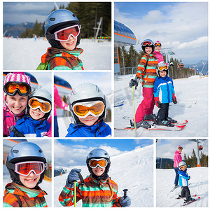 滑雪女孩子摄影照片_滑雪，冬天，家庭