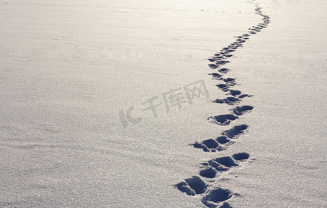 冻脚摄影照片_雪地上的脚步