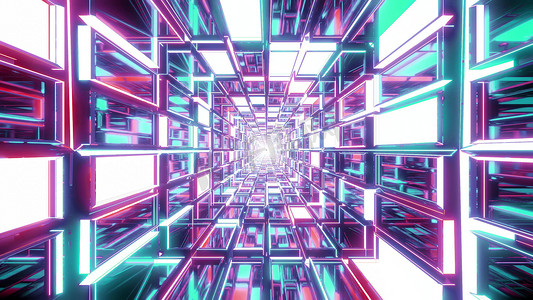 抽象玻璃隧道与发光的颜色背景墙纸 3d 插图