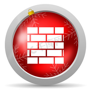 圣诞墙摄影照片_白色背景上的防火墙红色光泽圣诞图标