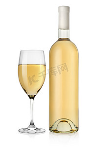 一瓶白葡萄酒和酒杯