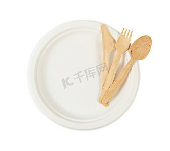 可生物降解的盘子用木勺。