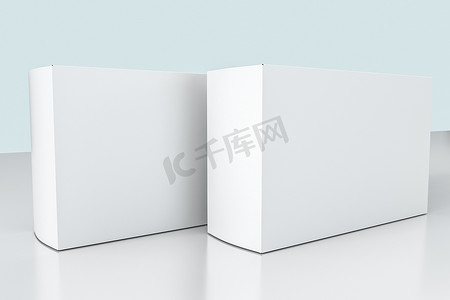 包装盒模板摄影照片_3d 渲染，白色背景的白色包装盒