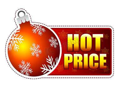 热卖爆款字体摄影照片_带有圣诞球和雪花的热卖价格标签