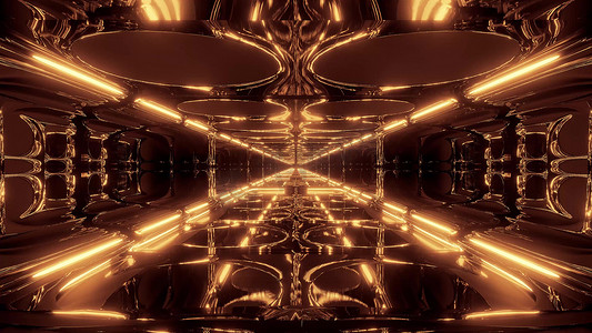 未来派科幻幻想外星人隧道与充满活力的反射 3d 插图壁纸背景