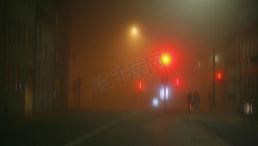 交通雾摄影照片_有雾的城市夜