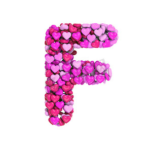 情人节字母 F - 大写 3d 粉红心字体 - 爱、激情或婚礼概念