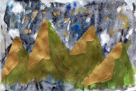 金色纸质感摄影照片_手绘质感金色的秋天在山上。