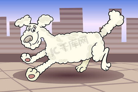 卡通乳霜摄影照片_奔跑的贵宾犬卡通插图