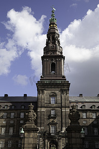 克里斯蒂安堡宫塔特写镜头，哥本哈根，丹麦