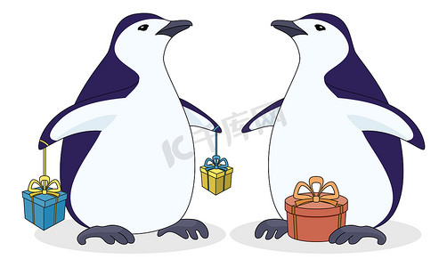 动物礼盒摄影照片_带礼盒的南极企鹅