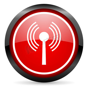 手机蓝牙wifi摄影照片_白色背景上的 wifi 圆形红色光泽图标