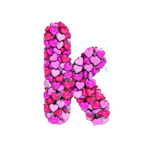 情人节字母 K-小写 3d 粉红心字体-爱、激情或婚礼概念