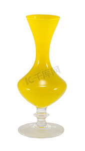 复古玻璃黄色曲线花瓶隔离在白色