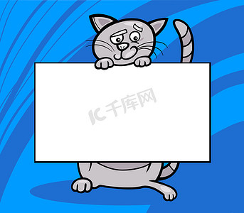 卡通天猫图案摄影照片_带木板或卡片的卡通猫