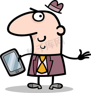 男子与 tablet pc 卡通插图
