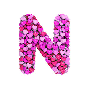 情人节字母 N - 大写 3d 粉红心字体 - 爱、激情或婚礼概念
