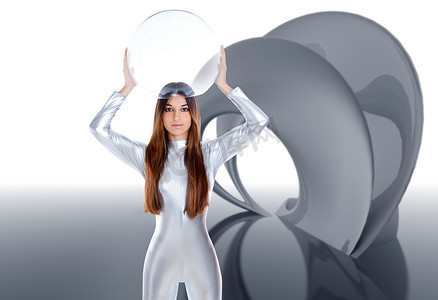 宇航员未来派银色女人玻璃头盔