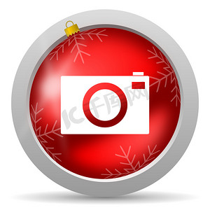 白色背景上的相机红色光泽圣诞图标