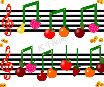 水果作为音乐人物的音符
