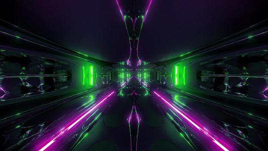 具有漂亮反射的未来科幻隧道走廊建筑 3d 插图壁纸背景