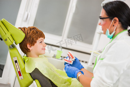 牙科教学摄影照片_看牙医的孩子
