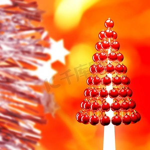 光泽球摄影照片_圣诞树有光泽的红色小玩意 3d 渲染