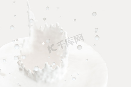 纯度溅牛奶与皇冠形状，3d 渲染。