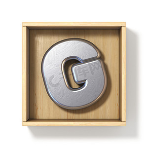 木盒 3D 中的银色金属字母 G