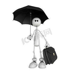 小人物摄影照片_拿着雨伞和公文包的小人物