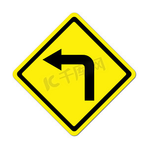 小心台阶卡通摄影照片_道路标志-左转警告