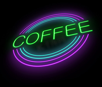 霓虹咖啡摄影照片_霓虹咖啡标志。