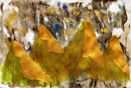 金色纸质感摄影照片_手绘质感金色的秋天在山上。