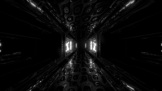 3d房间壁纸摄影照片_未来派科幻空间机库隧道走廊 3D 插图与抽象眼睛纹理背景壁纸