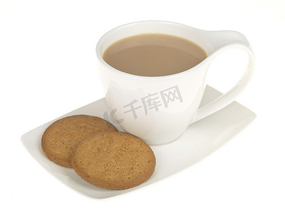 消化食物摄影照片_茶和饼干