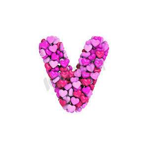 情人节字母 V-小写 3d 粉红心字体-爱、激情或婚礼概念