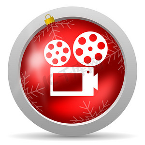 红色光泽摄影照片_白色背景上的电影院红色光泽圣诞图标