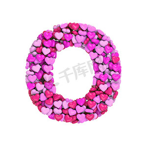 情人节字母 O - 大写 3d 粉红心字体 - 爱、激情或婚礼概念