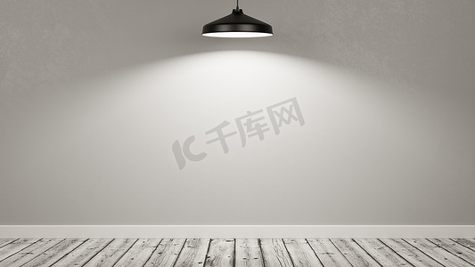 一盏灯照亮的空房间的墙壁