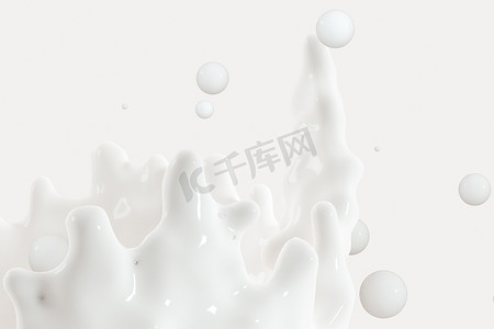 纯度溅牛奶与皇冠形状，3d 渲染。