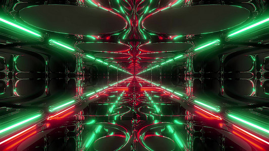 匪萌十月壁纸摄影照片_未来派科幻幻想外星人隧道与充满活力的反射 3d 插图壁纸背景